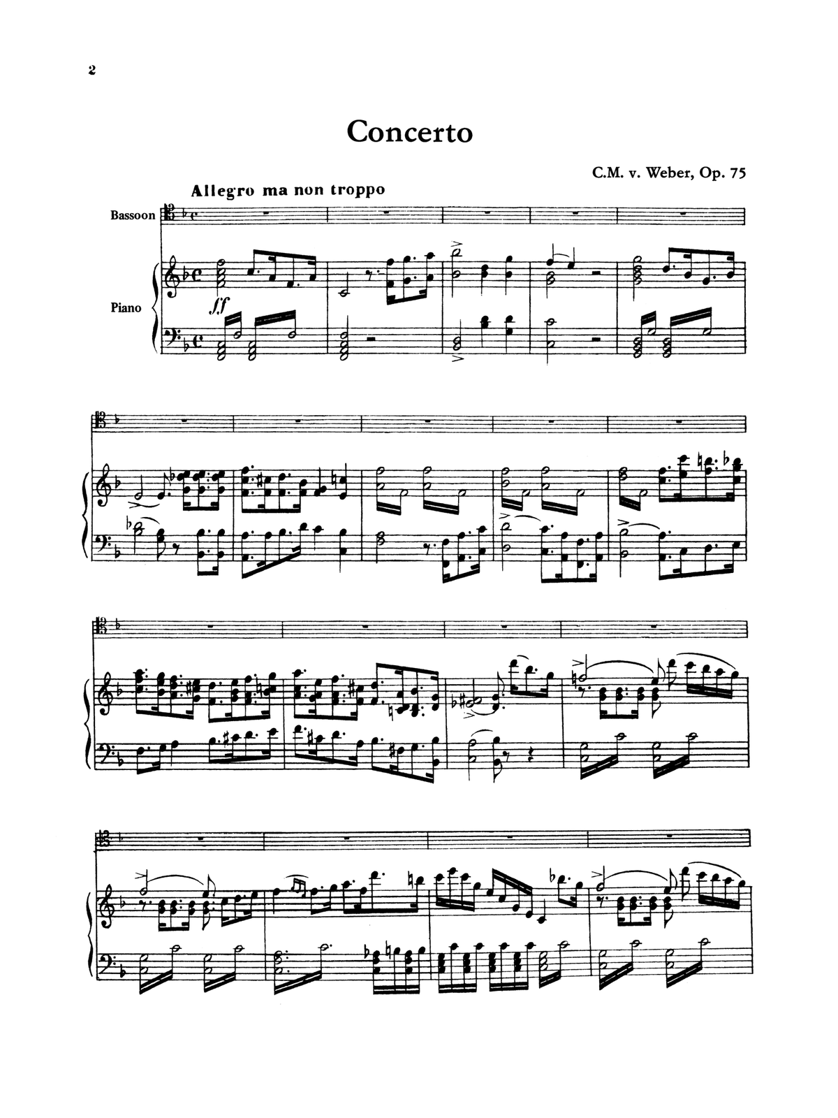 Weber Bassoon Concerto in F Major, Opus 75, Kalmus Edition Alfred