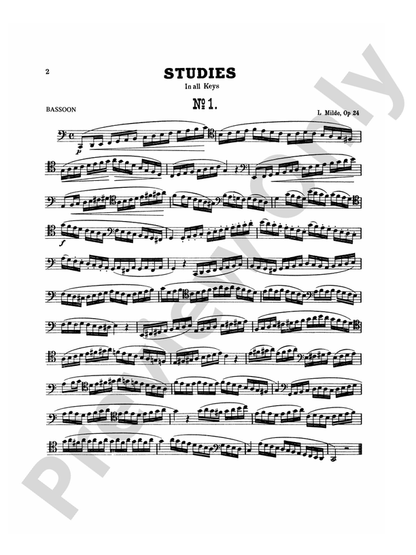 Milde 25 Studies for Bassoon, Opus 24, Kalmus Edition Alfred